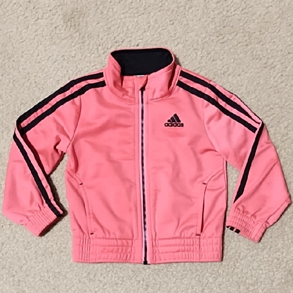 Adidas Jacket Girls Size 2T Spring Summer Outdoor Deep Pink Black Stripes